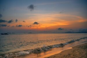 sunset, beach, caiyun