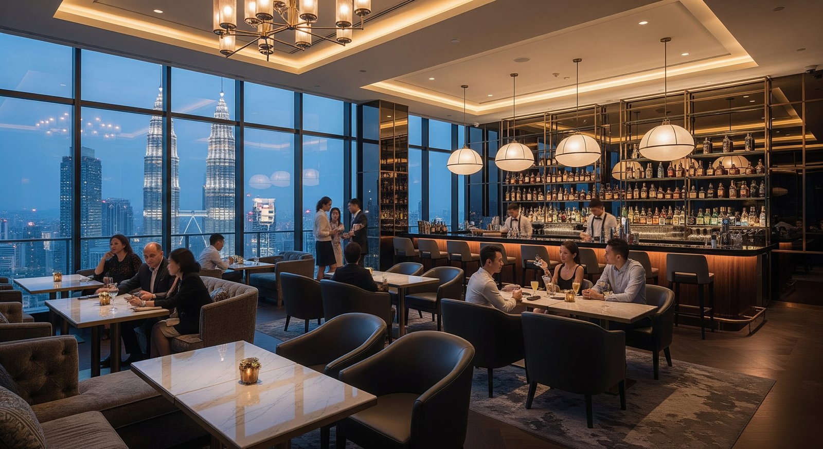 Marini's on 57 luxury interior featuring premium dining with direct Petronas Towers views