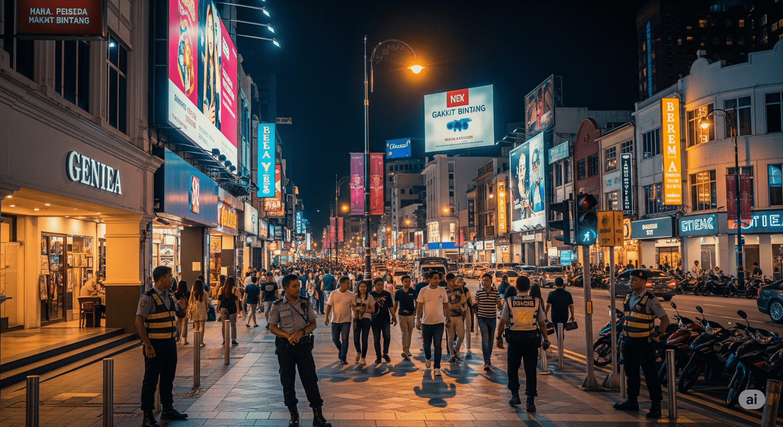 Well-lit Bukit Bintang nightlife street showing safe evening entertainment district atmosphere